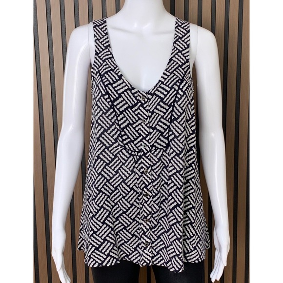 Maeve Tops - Maeve Anthropologie Navy White Geometric Button Front Tank Top Blouse Size 2